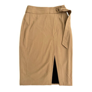 Liu Jo Pencil Skirt 6 Camel Black-Lining Front Slit O-Ring Belted Office NWT NEW